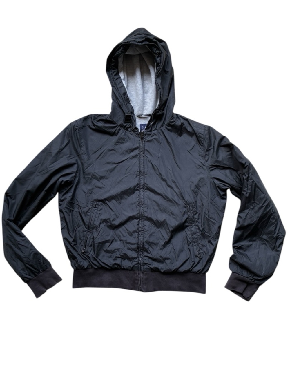 GAP Vintage Women’s Black Hooded Nylon Bomber Rain Jacket Size Medium